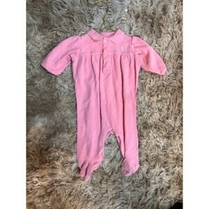 Ralph Lauren Baby Pink Polo Footed Romper SZ 6mnths